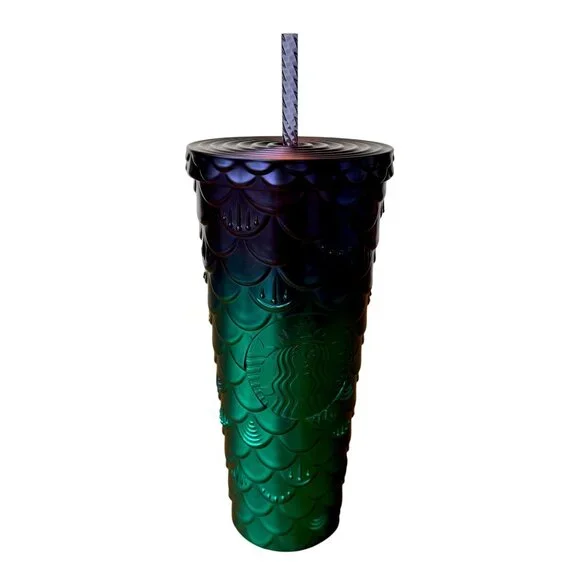 STARBUCKS 2024 Mermaid Scales Tumbler 24oz Green Purple Siren Straw Cup New - Picture 1 of 8